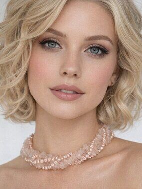 Rose Quartz Chip & Pink Pearl Multi Strand Twisted Necklace Choker Boho W/ .925